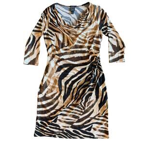 Clara Sun Woo Tiger Print Wrap Dress Size Small Sparkle Animal Print